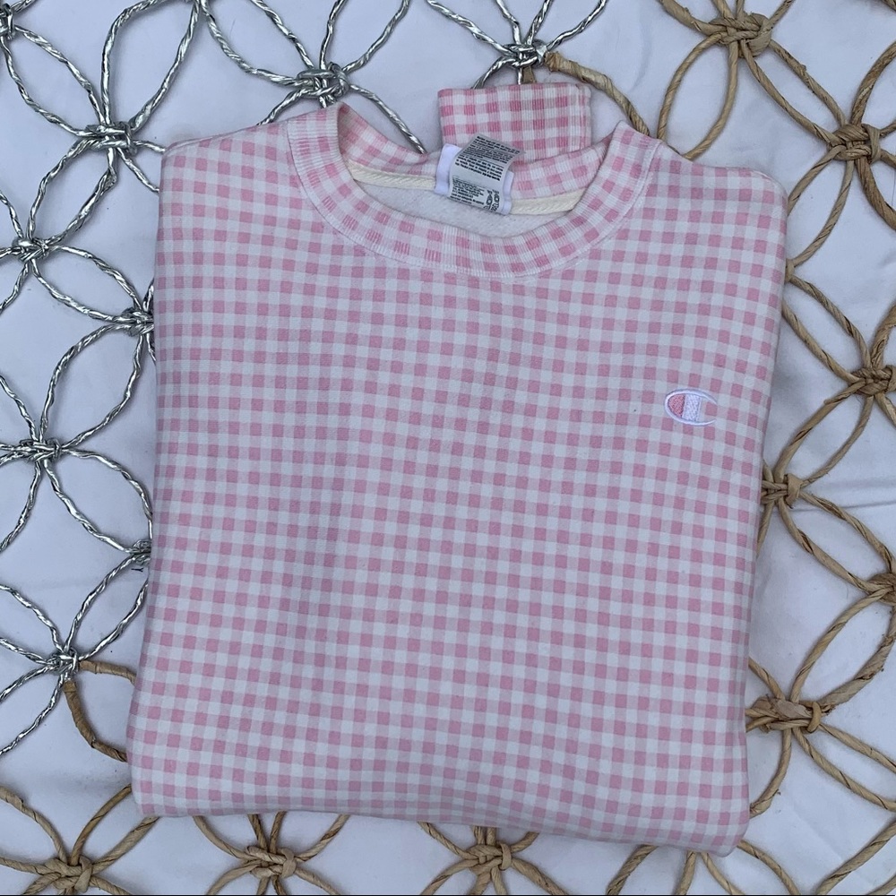 Champion Pink Checkered Crewneck Sweatshirt M NEW